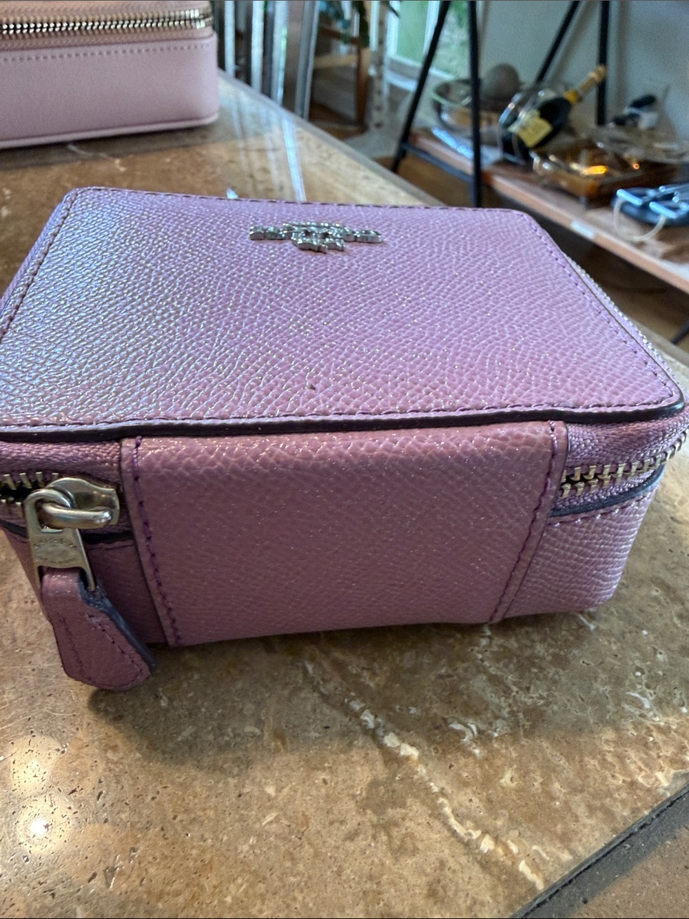 Coach Lavender Leather Zip Jewelry Case with Silver Tone Logo - Picture 5 of 5